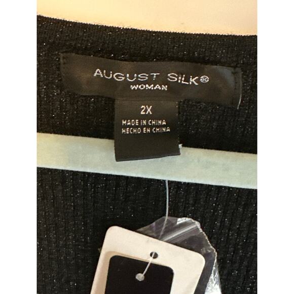 August Silk Beaded Embellished Silk Blend Scoop Neck Metallic Black Top Size 2X - Picture 5 of 10